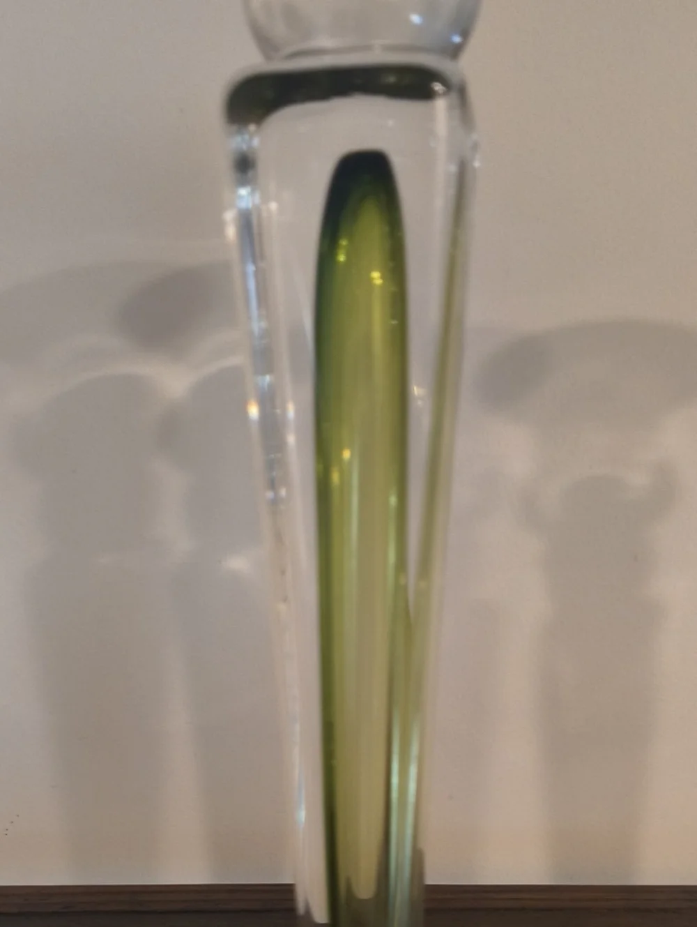 Val St. Lambert Candlestick Holders Antique Blown Glass With Olive Inner 8.75